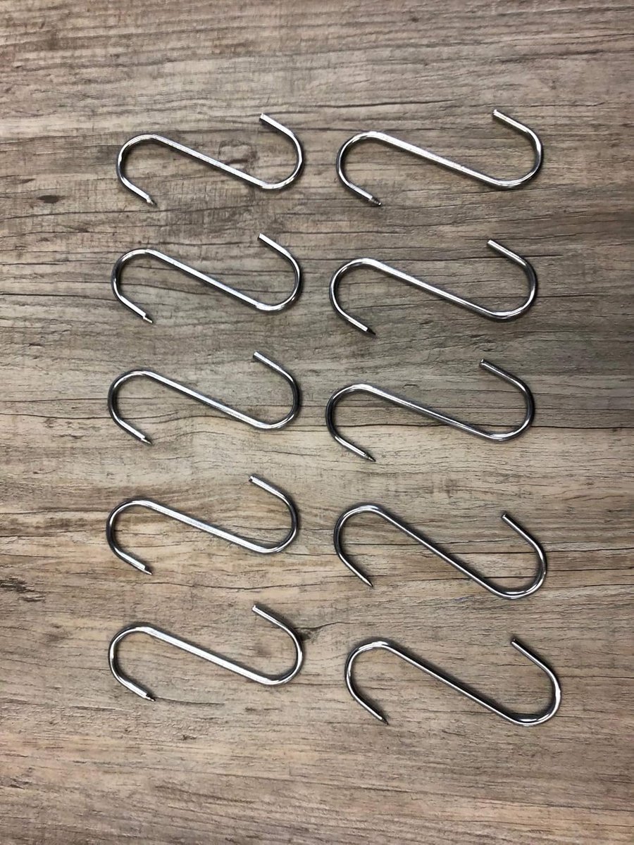 Vleeshaken Set - S-haken Haken - Keuken Organiseren - Roestvrij Staal - 100/4 mm - Zilverkleurig
