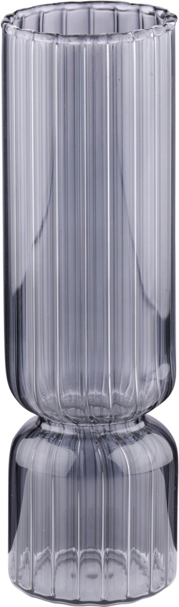 Arti Casa Vaas - Ø5xh17 cm - Geribbelde Vaas Transparant Grijs - Vaas voor Bloemen en Decoratie - Moderne Vaas voor Interieur - Grijs
