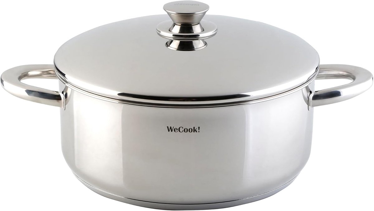 24 cm Lage kookpan braadpan van roestvrij staal 18/10 met stalen deksel