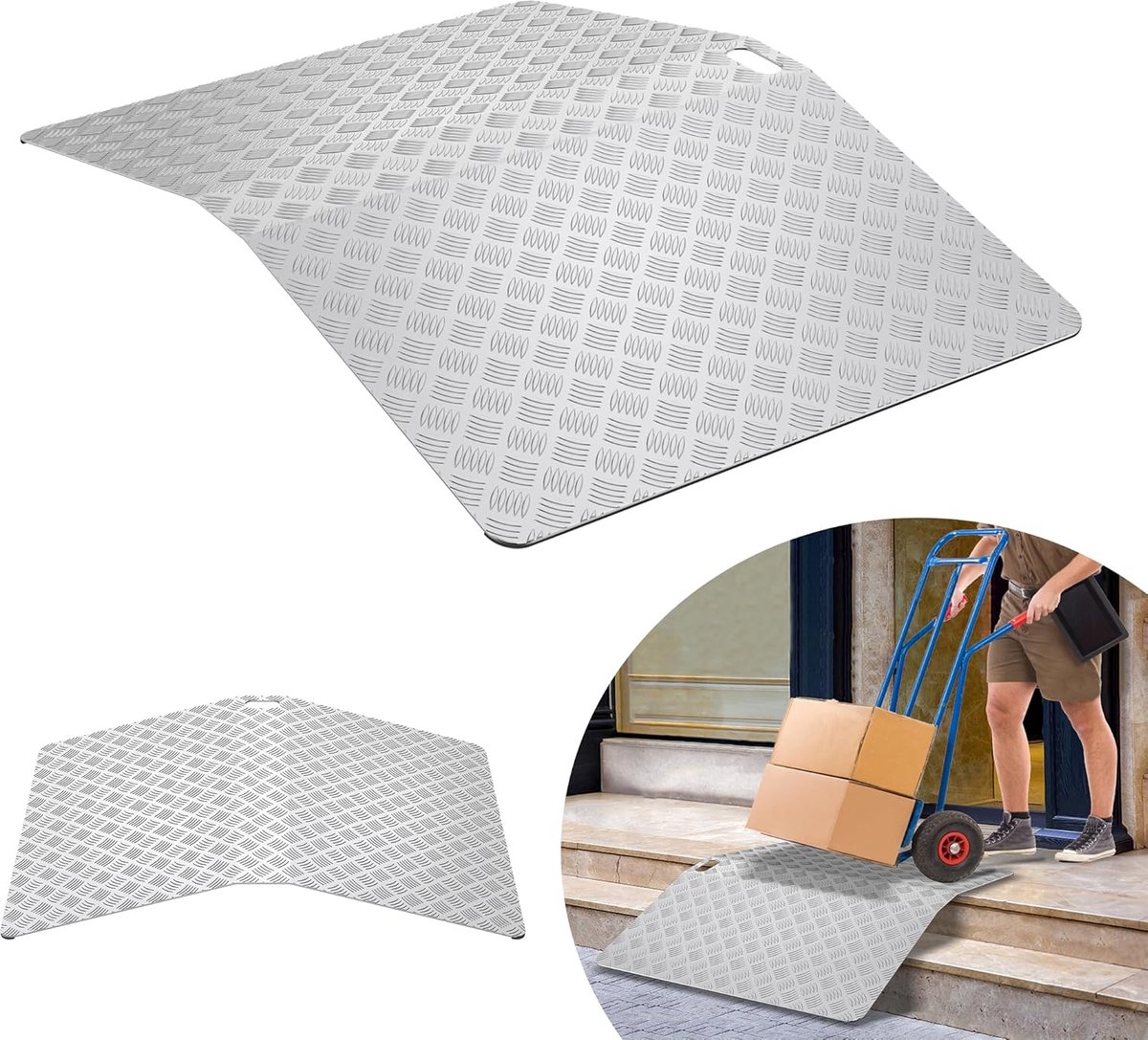 Drempelhelling Aluminium - Rolstoel Oprit - Barrièrevrij Leven - Antislip Oppervlak - 70cm Breed 10cm Hoog - Zilver