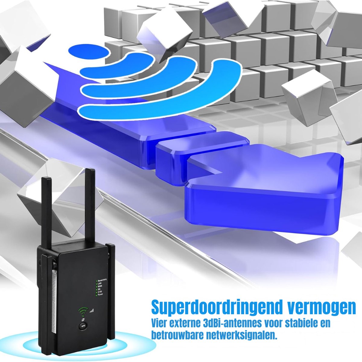 SAVI® Wifi Versterker Stopcontact 300 Mbit/s - Zwart - afbeelding 3