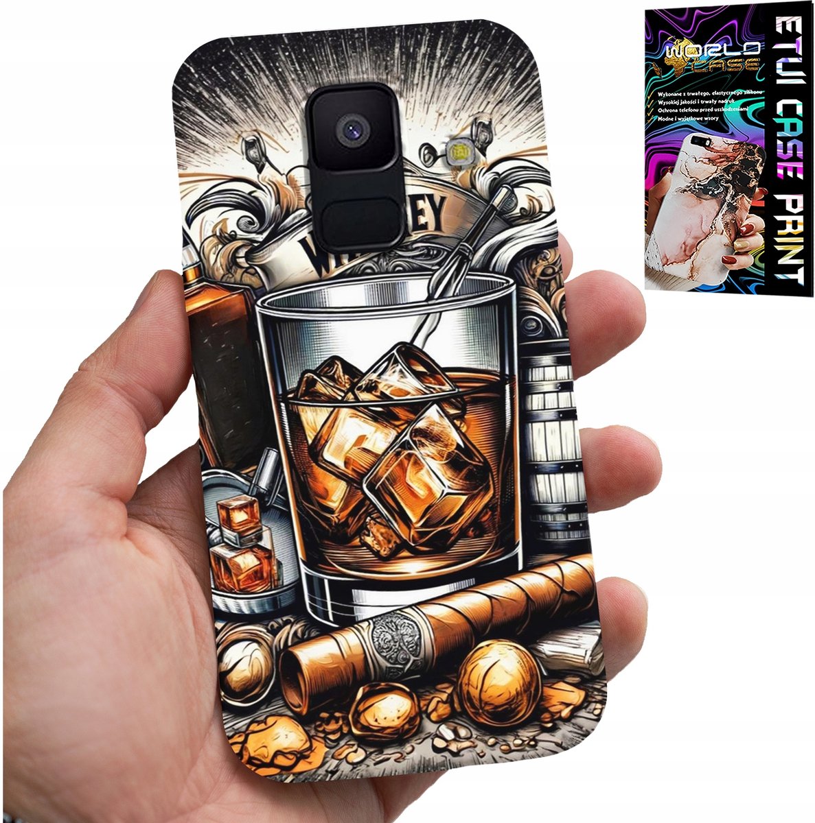 HOESJE VOOR SAMSUNG A6 2018 - WHISKY-SIGARPATROON VOOR HEREN ACHTERKANT