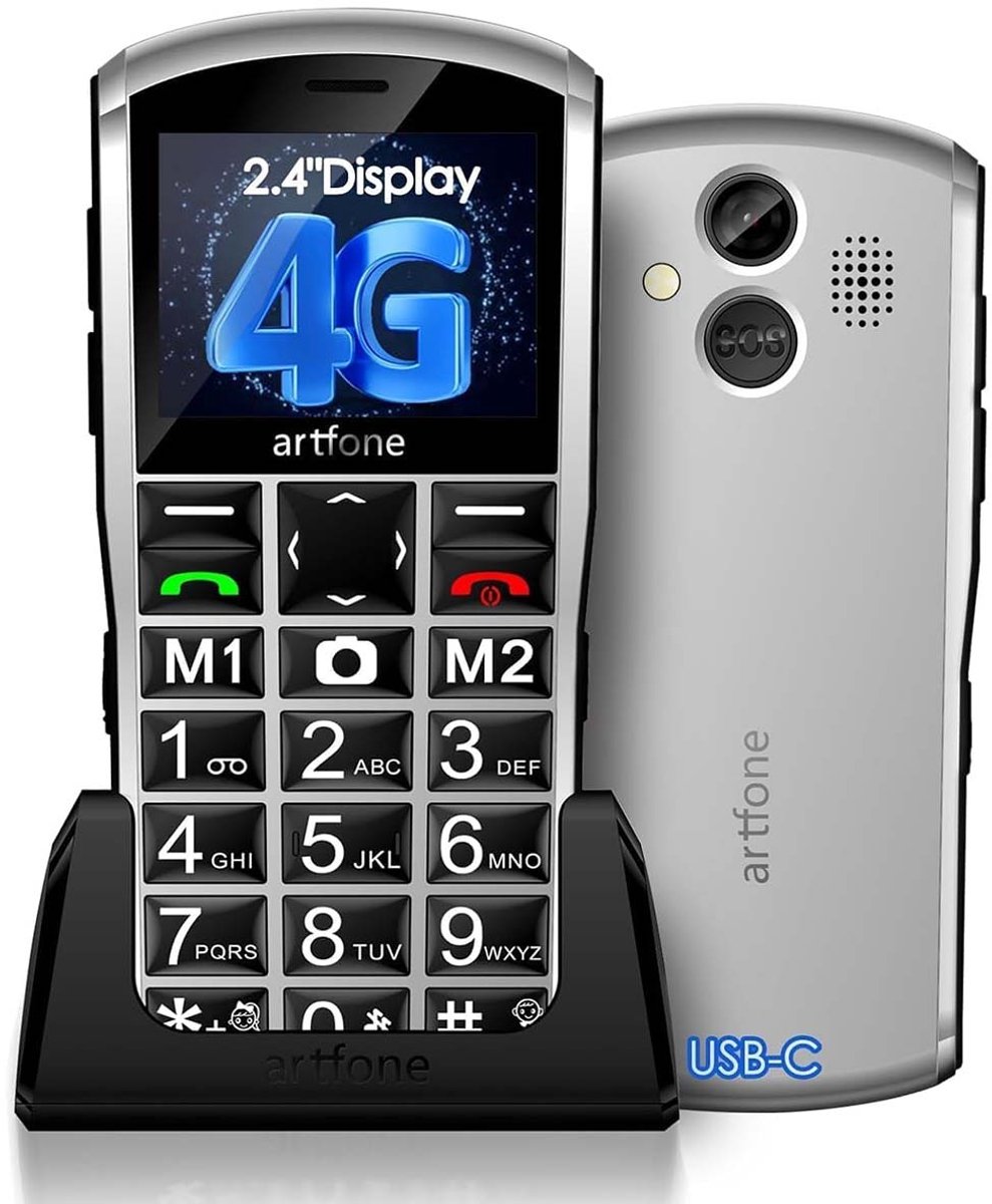 Artfone A400 Senioren Telefoon - SOS-Functie - Grote Toetsen Met Kleur - GSM - Oplaadstation