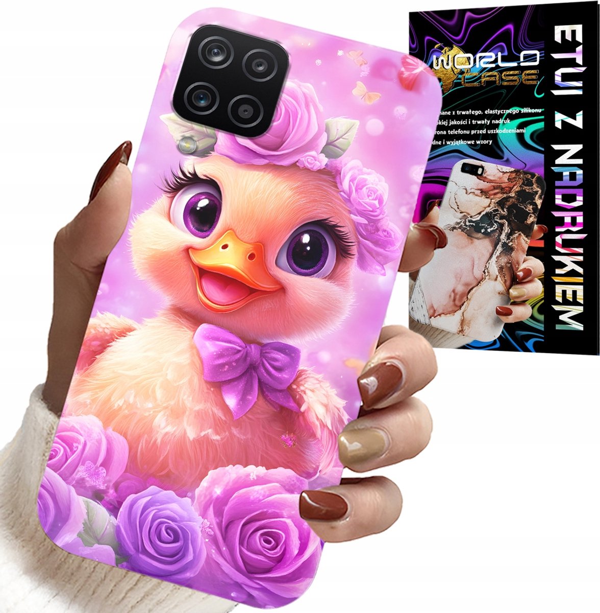 HOESJE VOOR SAMSUNG GALAXY A22 5G - SCHATTIG EENDJE OP EEN ROZE ACHTERGROND