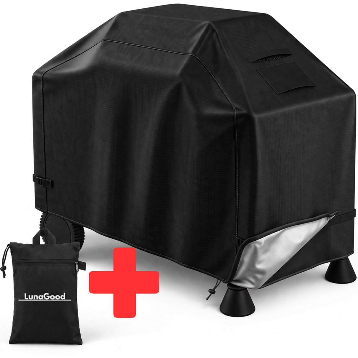 LunaGood® BBQ Hoes - 420D Oxford - Waterdicht - Met Ventilatie, klittenband & trekkoord - Zwart