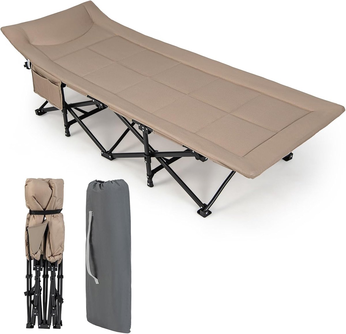 KOMFOTTEU Campingbed met opbergtas, Oxford-stof en metaal, opvouwbaar veldbed, 190 x 68 x 48,5 cm, buitenbed voor 1 persoon, XL, antislip, draagvermogen 200 kg