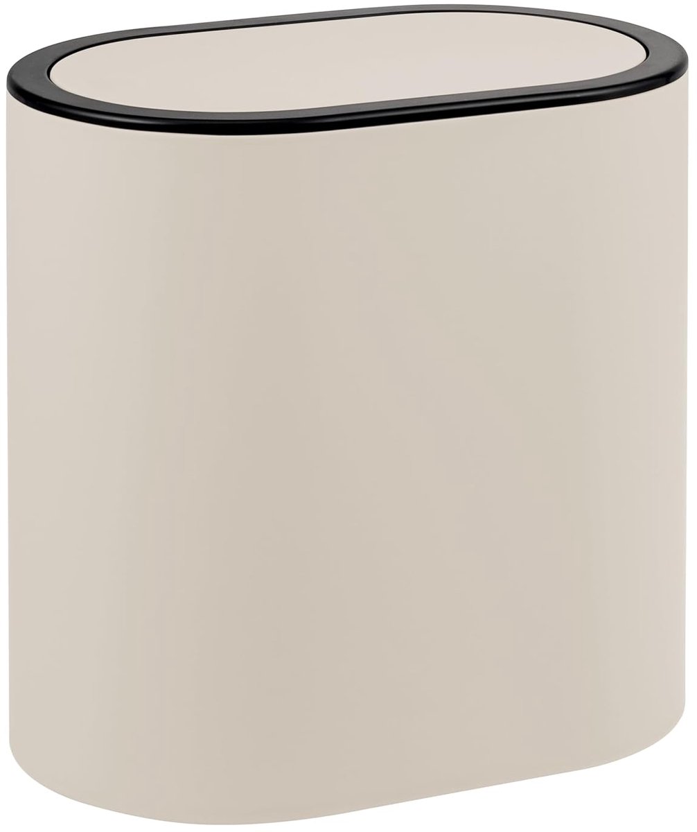 Ovale Afvalemmer - Cosmetica Emmer - Badkamer Toilet - Softtouch Oppervlak - 6 Liter Inhoud - Beige