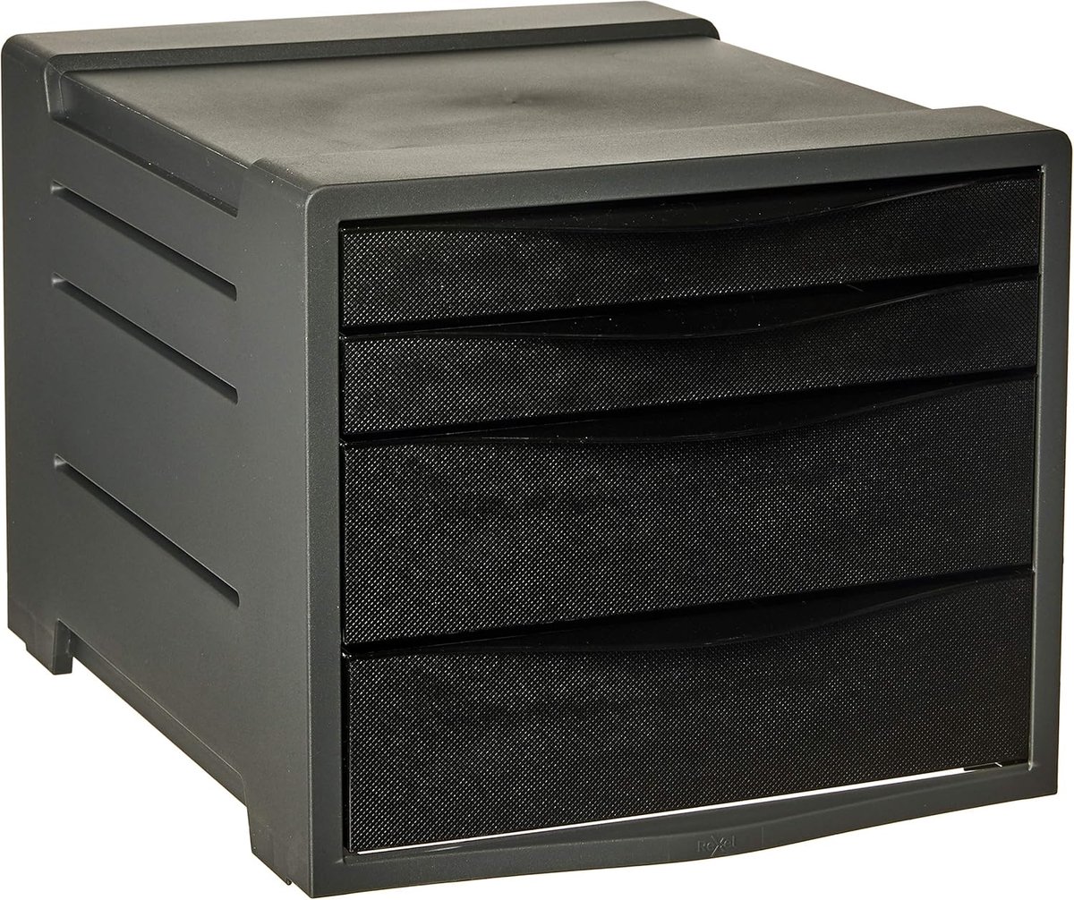 Ladekast A4 - Opbergkast Bureau - Documenten Sorteren - Vier Lades - 37 x 28 x 24 cm - Zwart