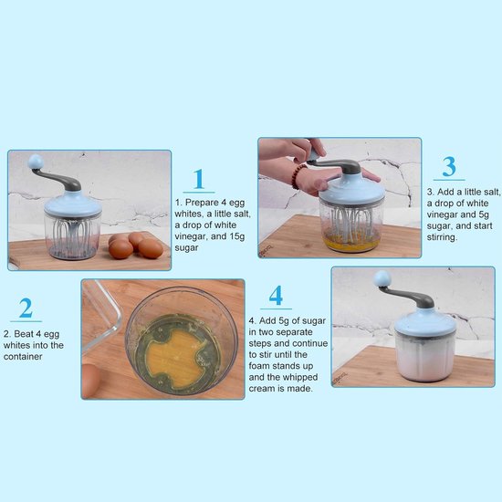 Handmixer - Keuken Accessoire - Bakken en Mixen - Handmatig Aangedreven - 1100ml Capaciteit - Wit — afbeelding 2