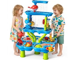 Zand- en Watertafel met Waterval – Speeltafel Kinderen – 4 Laags Waterbaan met Accessoires – Educatief Buitenspeelgoed