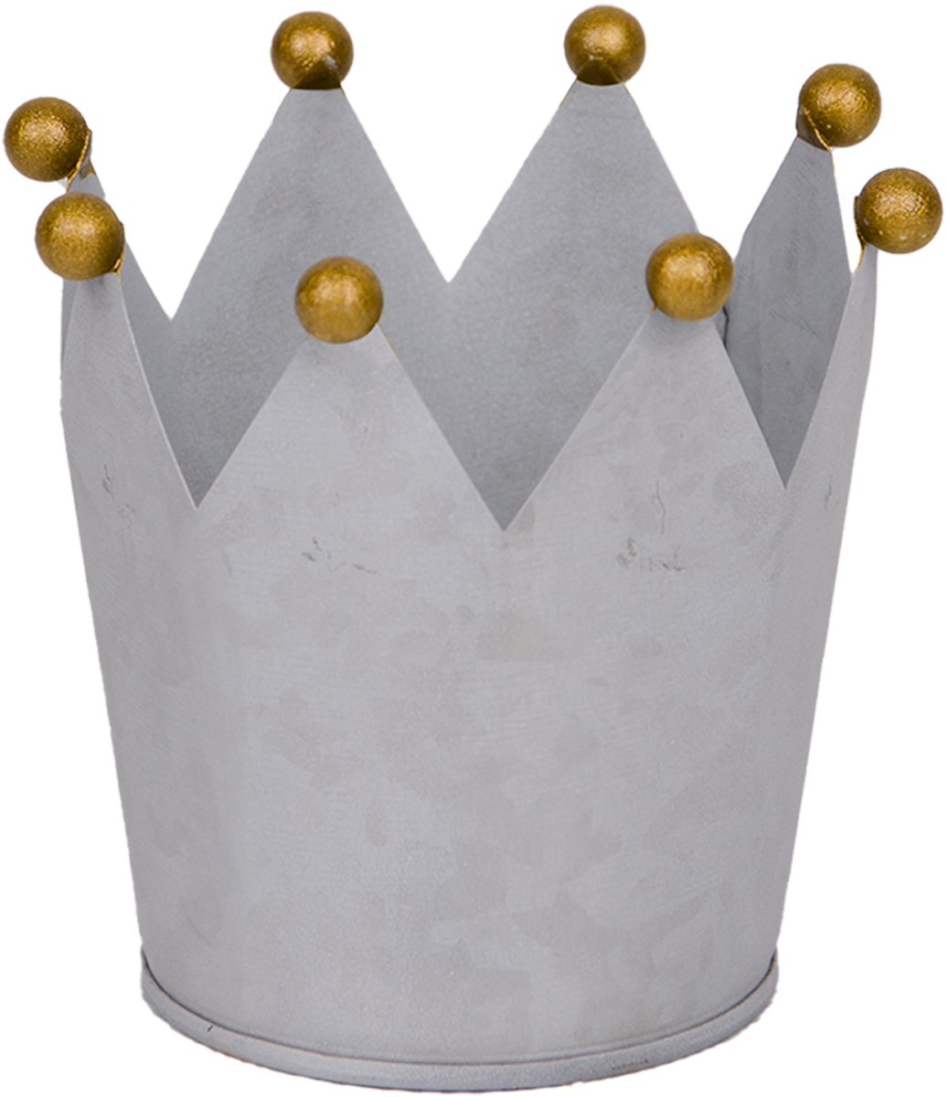 UNUS® Zinken kroon plantenpot met gouden bollen 9 cm grijs s