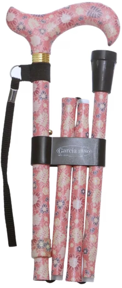 Garcia 1880 Opvouwbare wandelstok – Roze met bloemen – Verstelbaar van 84 tot 94 cm – Gewicht 320 gram – Wandelstok dames en heren – Aluminium
