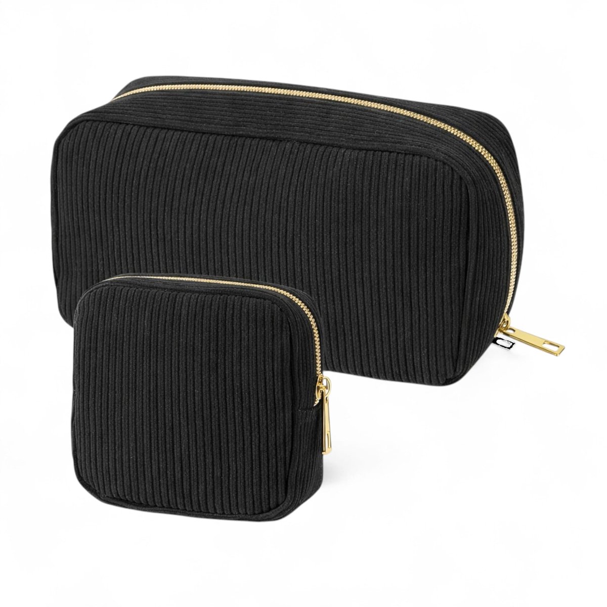 Make up tas set 2 delig toilettas unisex corduroy zwart cosmetic bag organizer etui reistas cadeau dames heren