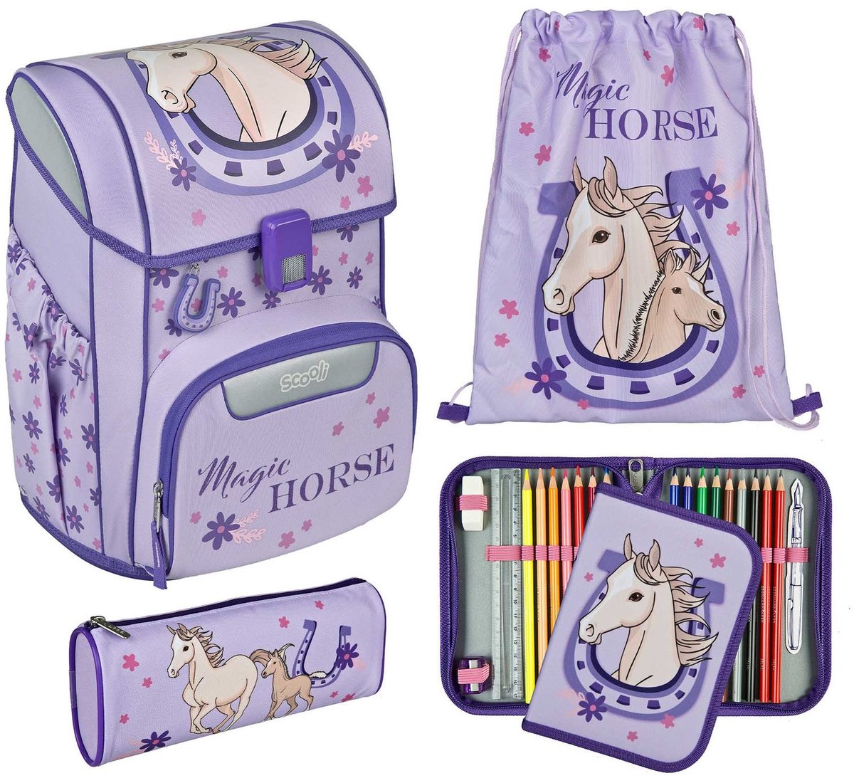 Scooli schooltas EasyStart Schulranzen-Set 5-delig Magic Horse paars
