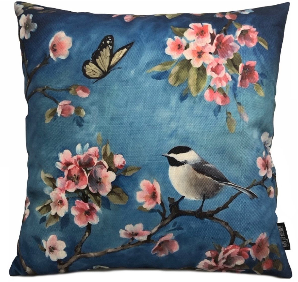 Gek op Kussens! Sierkussen Parus Major #1 | 45 x 45 cm | Katoen/Linnen Roze/Blauw