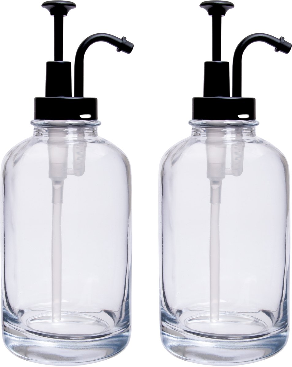 Koffiesiroop dispenser met Pompje -Koffiehoekje keuken Maken - Siroopfles Koffiebar - 500 ML - Glas - 2 stuks - Zwart