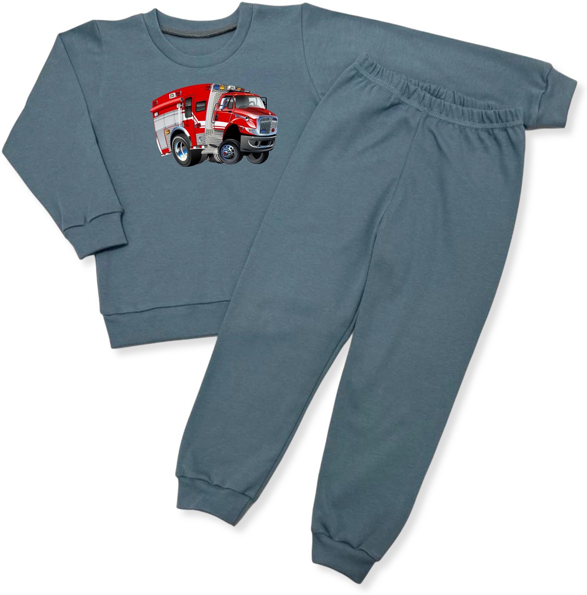 Dartomik - Kinder Pyjama - 100% Katoen - Grafiet Blauw - Vrachtwagenprint