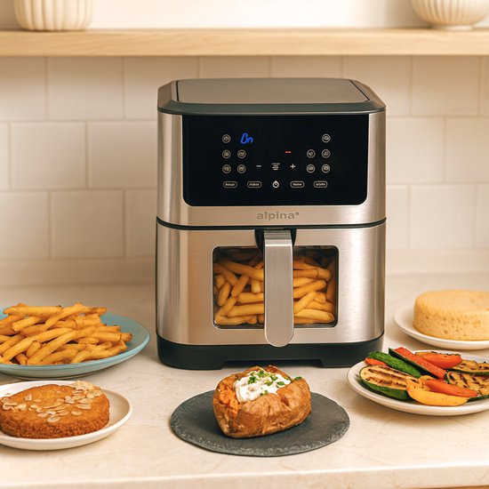 alpina Airfryer 4.5L - Heteluchtfriteuse 1-4 Personen - Air Fryer met Timer Functie - Instelbare Temperatuur 80 tot 200 Graden - Heteluchtoven 1400W