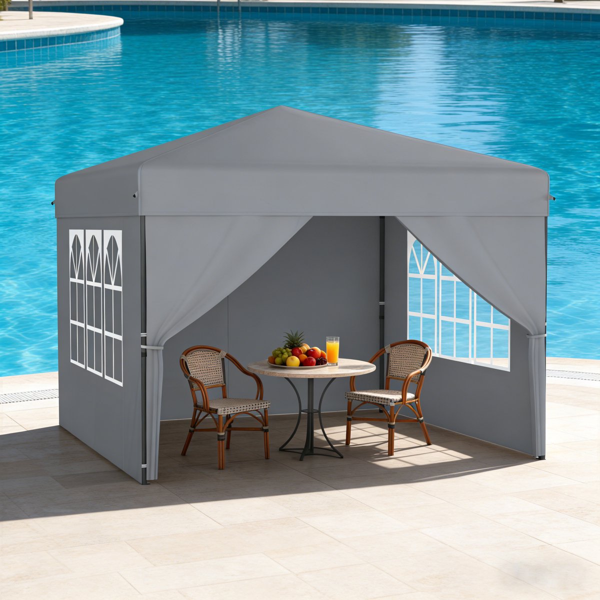 Pop-Up Paviljoen 3x3m - Waterdicht - Stabil - Winterbestendig - Anti-UV - Opvouwbaar Paviljoen - Met 4 Zijwanden - Eén-Knop Centrale Vergrendeling - Partytent - 3 Trappen Hoogte Verstelbaar 240-260cm - Tuinent - Grijs - NAIZY