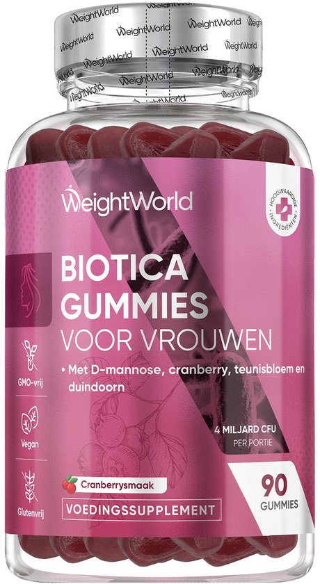 WeightWorld Biotica Gummies voor Vrouwen, cranberrysmaak, 90 voedingssupplement gummies.