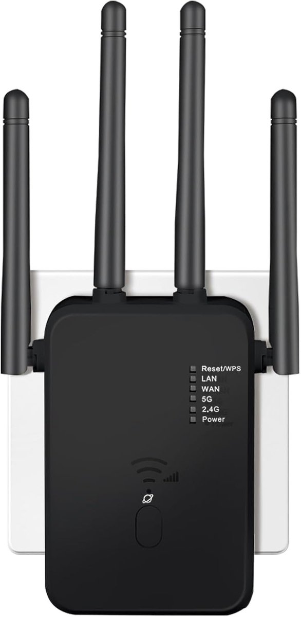 Wifi Versterker - Netwerk Uitbreider - Draadloos Internet - 1200 Mbit/s Dual Band - 4 Externe Antennes - Zwart