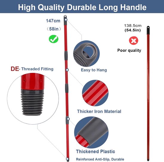 Reserve Steel - Mop Steel Set - Grondig Reinigen - Set van Twee - 260 cm Lengte - Grijs — afbeelding 3