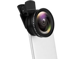 Objectif macro pour téléphone portable - Objectif macro - Grand-angle 0,45x et objectif macro - Avec filtre 49 mm - Pour un téléphone portable plus net - Objectif professionnel universel à clipser pour téléphone - Noir