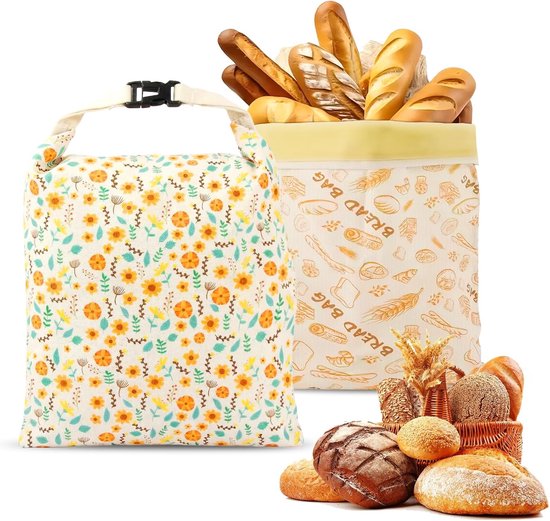 2 pièces Sacs à Pain en Cire d'Abeille - Sac à Sandwich - Réutilisables - Sachets Congélation - Sac Congélation - Étanche à l'Air - Pour la conservation du pain au levain et du pain fait maison - 43x33cm