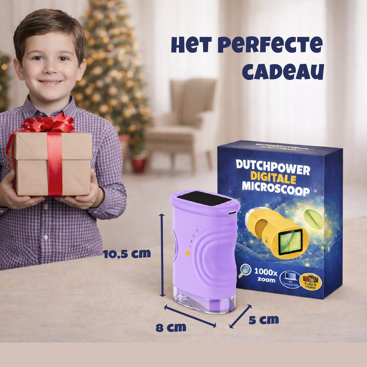 DUTCHPOWER Digitale Microscoop 1000x-4K-voor Kinderen – Draagbare Handmicroscoop met Foto & Video – STEM Educatief Speelgoed voor Ontdekken in Tuin en Natuur – Geschikt voor 4 t/m 12 jaar-paars — afbeelding 2