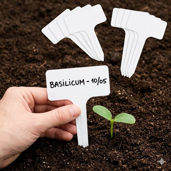 Premium Waterdichte Plantenlabels Wit - 10 Stuks - T-Model 10x6 cm - Plastic Zaailinglabels voor Moestuin, Planten en Bloemen - Flexibele Steeketiketten voor Buiten en Binnen - Plantlabel - Label