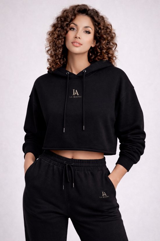 La Booty-Luxe Dames Joggingpak – Premium Katoen – Sweater– Designer Lounge wear Set – Zwart– maat S