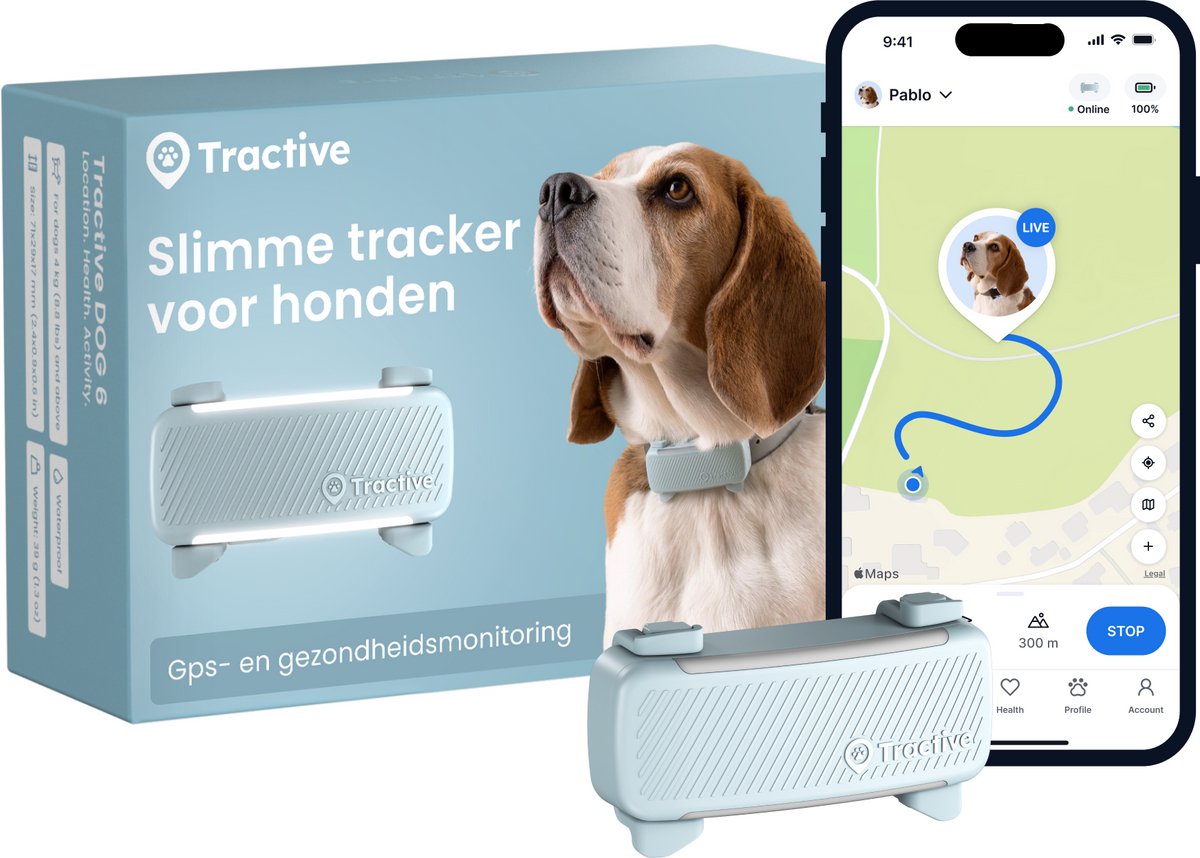 Tractive DOG 6 – GPS Tracker voor Honden - Real-Time Locatie, Activiteitenmonitor & Waterdicht - Past op Meeste Halsbanden – Munt