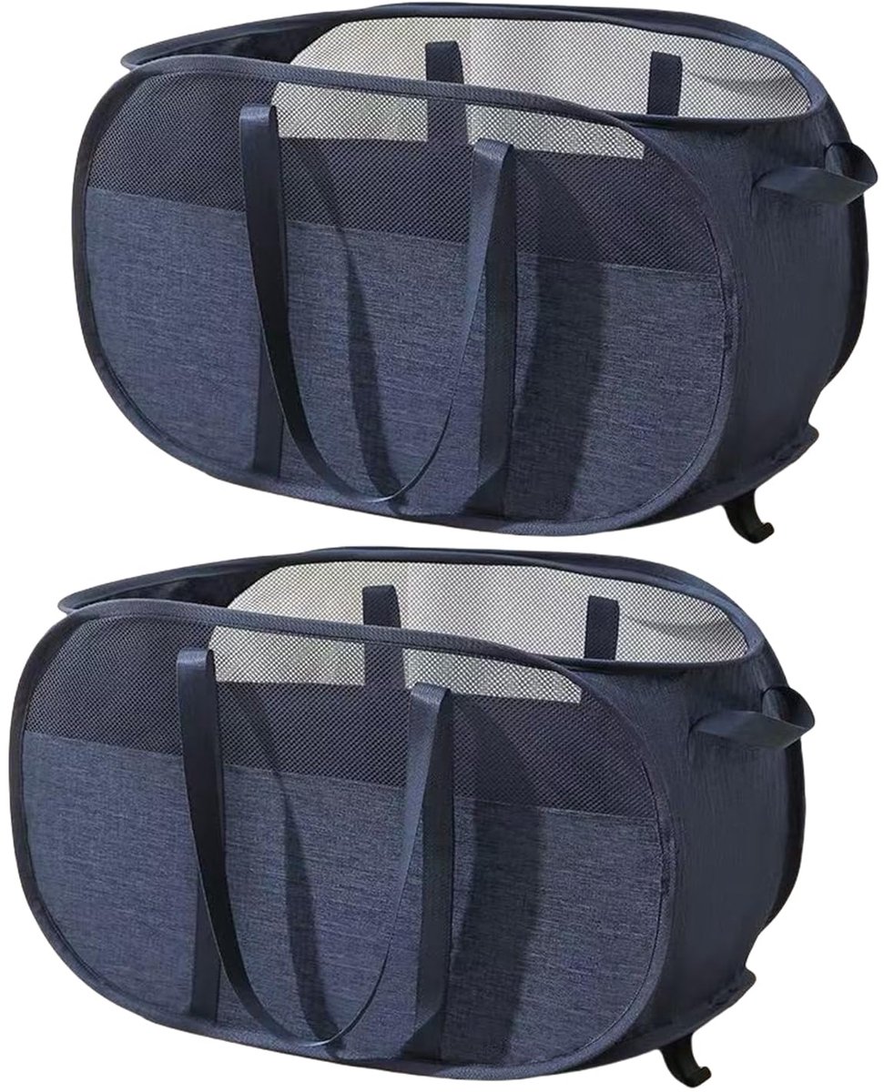 Opvouwbare wasmand - Opvouwbare wasmand, ademende wasmand van honingraatgaas, ruimtebesparend, geschikt voor opbergen in de wasruimte en voor op reis (blauw)