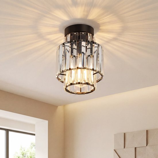 NETTLIFE E27 Plafondlamp Kristal - Moderne Plafondverlichting - Zwart Kroonluchter - Vintage Ganglamp Plafond Slaapkamerlamp Keukenlamp - voor Woonkamer Slaapkamer Keuken Gang-zonder lampen
