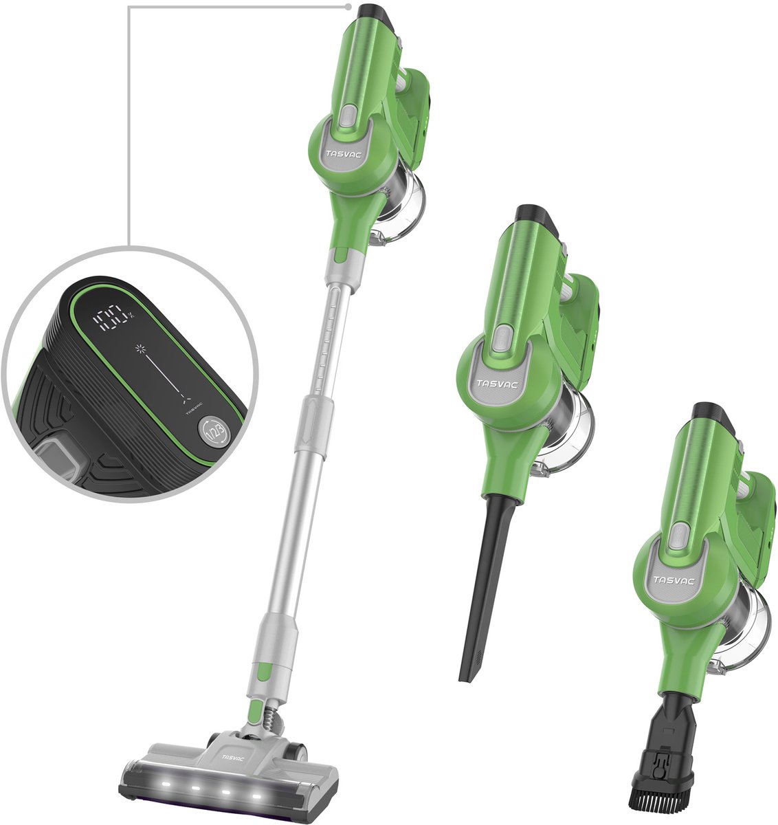 YYchan Stofzuiger - Steelstofzuiger Draadloos - Stofzuiger zonder zak - 300W - 30kPa - 4000mAh - Ultralicht - LED - Groente
