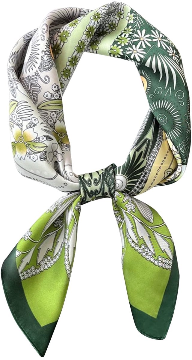 Dameshoofddoek – Zijden sjaal – zijden sjaaltje dames – Vierkant satijn – 27,5 inch – Handtasaccessoire – Polyester- Groen