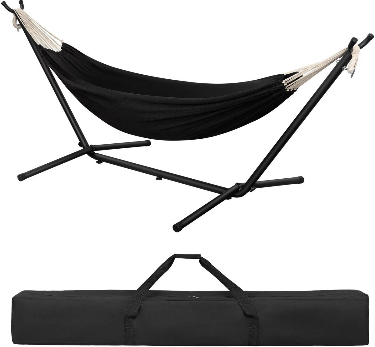 Hangmat met Standaard – 280x106x100 cm – Hangmat met Draagtas – Belastbaar tot 250 kg – Stevig Metalen Frame – Voor Tuin en Camping