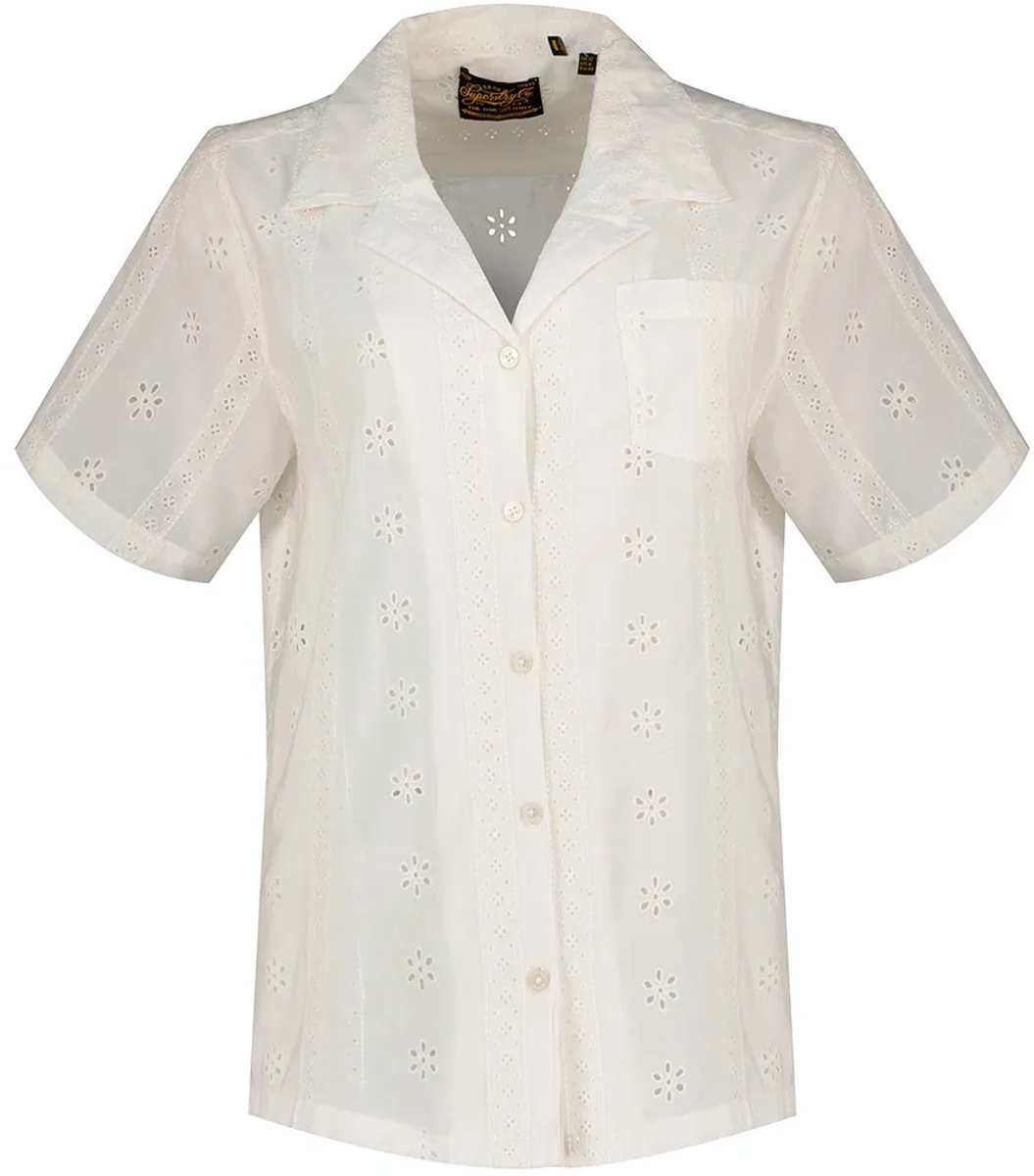 Superdry Heritage Broderie Overhemd Met Korte Mouwen 2XS Vrouw Creme