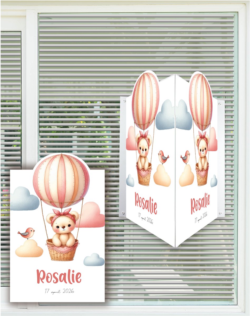 StudioJitske raamsticker 80cm raambord geboortebord geboorte aankondiging Beer in luchtballon
