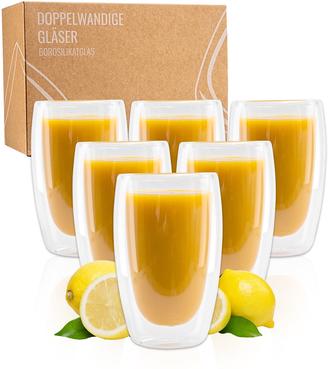 Exitoso dubbelwandige latte macchiato-glazen | Set van 6 glazen van 450 ml | dubbelwandige koffieglazen | koffiekopjes van borosilicaatglas | koffieglazen en cappuccinoglazen