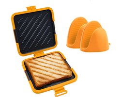 Magnetron sandwichmaker - Sandwichmaker - Bakplaat - sandwich maker - Panini maker - Broodrooster - Combineer met een set handclips - Siliconen - Oranje