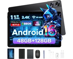 Aorlym P11 Pro - Tablet - 48 GB RAM (8+40 GB) + 128 GB ROM (2 TB/TF) - 11 inch FHD+ 90 Hz - Android 16 - 8800 mAh/18 W - T7250 - Dubbele luidsprekers - Gemini AI - Face ID - Widevine L1 - Complete accessoirebundel met toetsenbord en stylus- Zwart