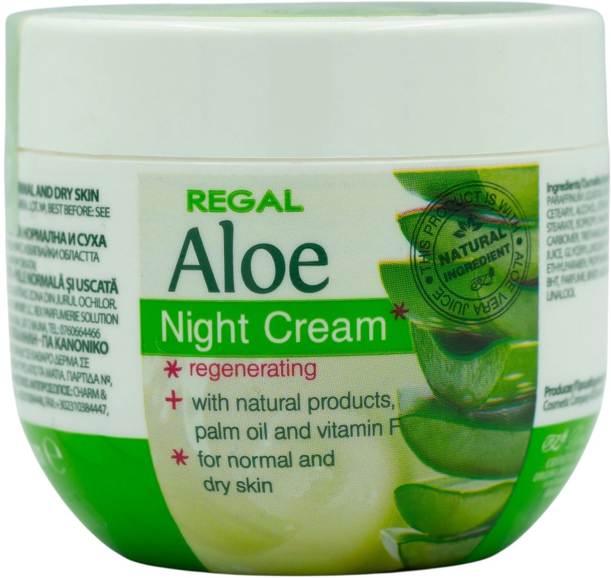 Regal Aloe Night Cream – Hydraterende Crème met Natuurlijke Aloë Vera, Palmolie en Vitamines E & F – voor Gevoelige, Normale & Droge Huid – 100ml