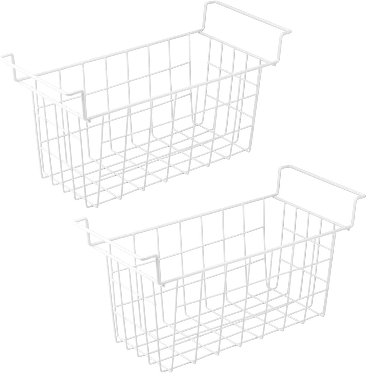 Vriezer Organizer - Opbergbakjes Koelkast - Voedsel Opslag - Metalen Draad Manden - 41.9 x 18.3 cm - Wit