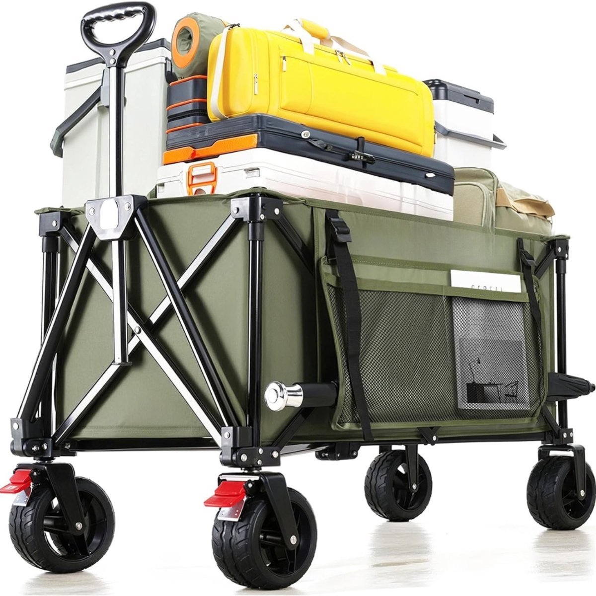 SAVI® Strandkar - Bolderkar Opvouwbaar – Bolderwagen Voor Alle Terreinen - Groen - 87cm x 48cm x 110cm; 8.62 kg
