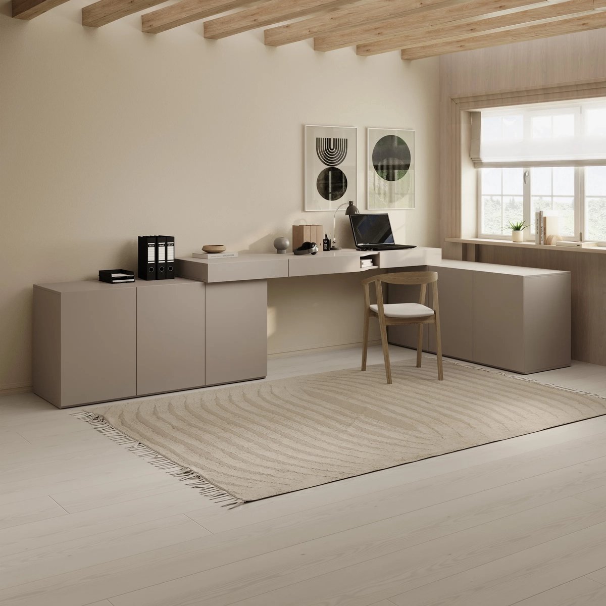 MEUBELLA Whenua 4 - Bureau links - Beige - 338x141x79 cm