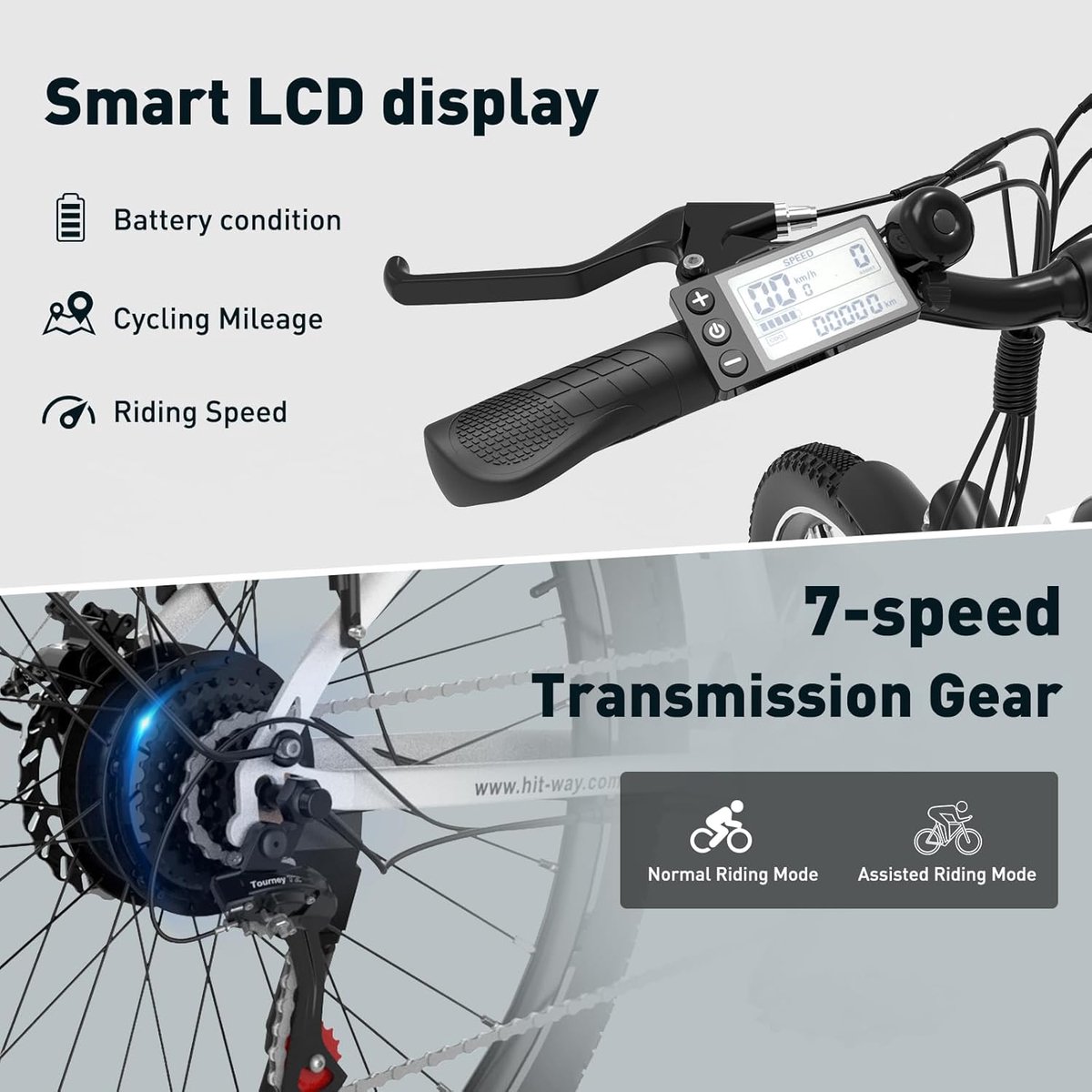 Elektrische Fiets HITWAY BK27 - 28 Inch City Commuter EBike met Afneembare 36V 12Ah Lithium Batterij - Mountain E-Bike met 250W Motor - 7 Versnellingen - IP54 Waterdicht – foto 3