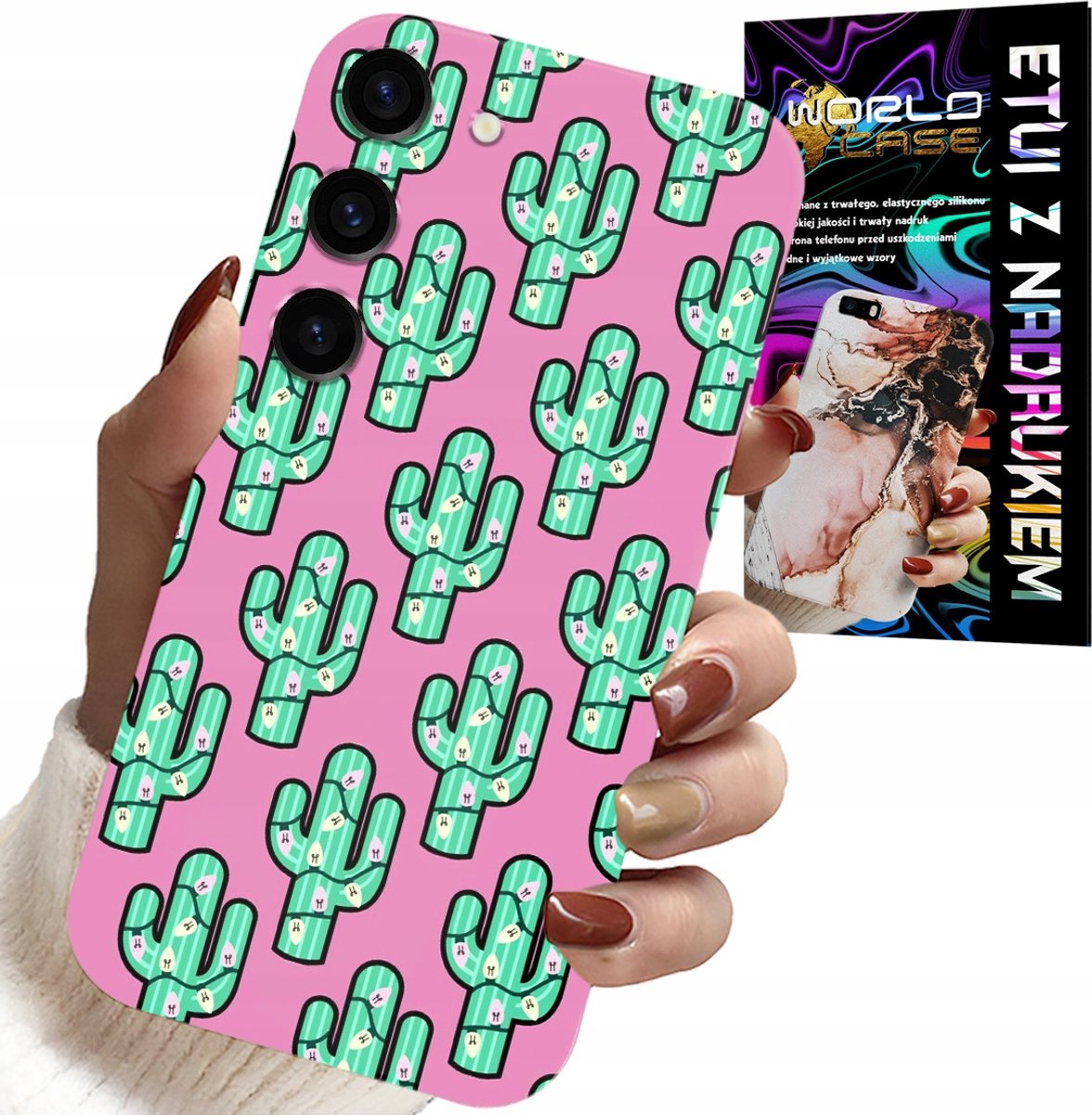 HOESJE VOOR SAMSUNG GALAXY S23 PLUS - CACTUSSEN OP ROZE ACHTERGROND + FILM