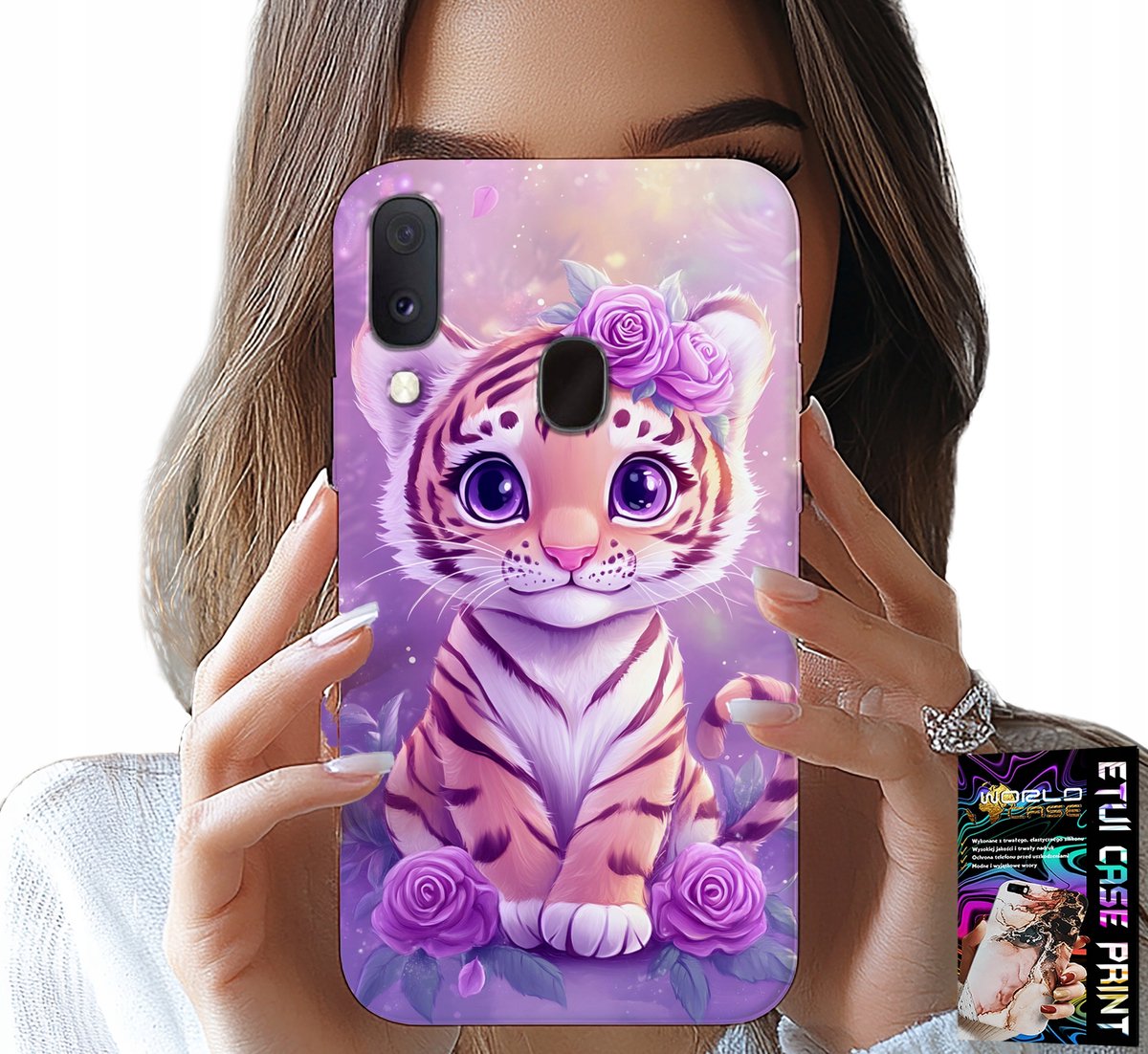 HOESJE VOOR SAMSUNG GALAXY A40 - SCHATTIGE TIJGER OP ROZE ACHTERGROND + GLAS