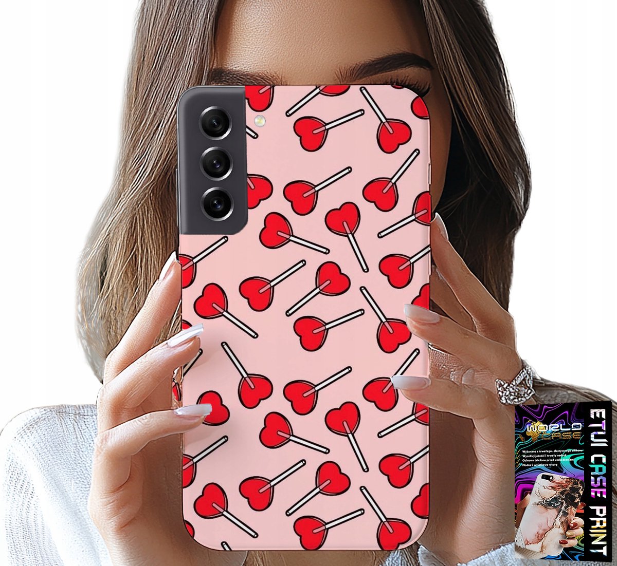 HOESJE VOOR SAMSUNG GALAXY S22 PLUS - VROUWELIJK, MODIEUS PATROON: LOLLIPOPS IN HARTJES